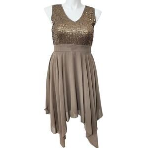 Venus Flowy Dress Asymmetrical Hem Mesh V Neck sequins sz